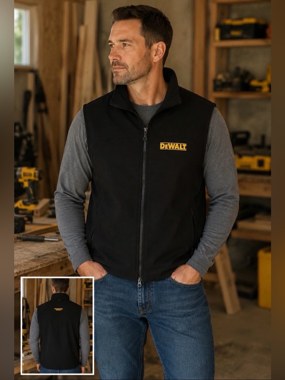 DEWALT North End Soft Shell Vest Men’s XLT Black Full Zip Embroidered Logo
